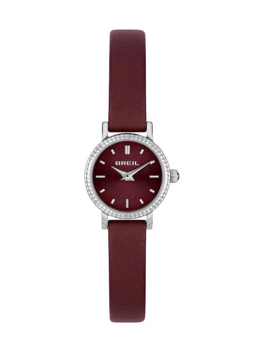 Women's Battery-Powered Watch with Burgundy Leather Strap