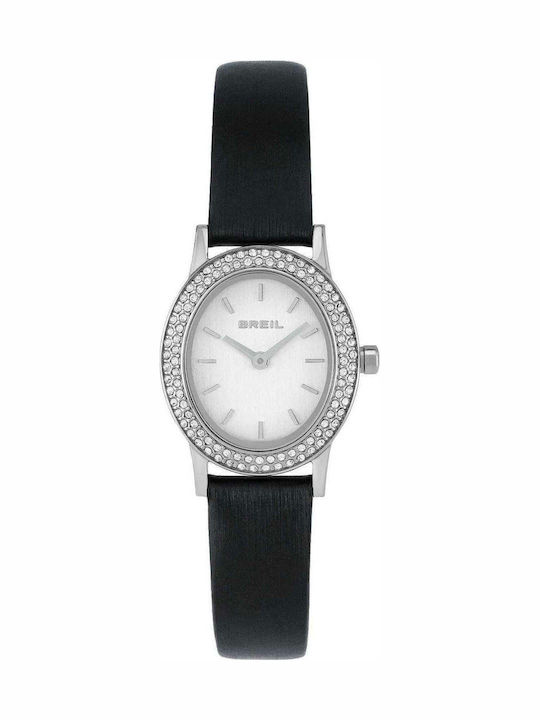 Women's Battery-Powered Watch with Black Leather Strap