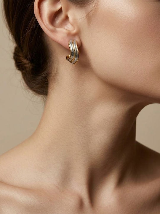 Women's Hoop Earrings Two-Tone With a Wavy Design and Textured Finish Prime Steel Gold Silver Women One Size Ssn304 Women's Hoop Earrings Two-Tone With a Wavy Design and Textured Finish Prime Steel Gold Silver Women One Size Ssn304