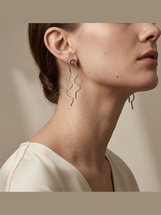 Women's Long Dangle Earrings with Silver Wavy Elements Prime Steel Silver Women One Size Ssn306
