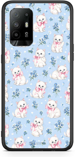 Smartfits White Kittens Blue Flowers Small Oppo A94 5G F19 Pro Reno5 Lite Case