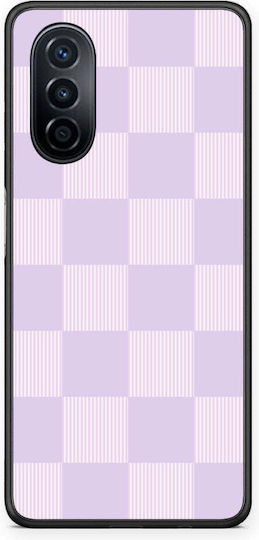 Smartfits Hülle mit lilafarbenen cremefarbenen Streifen und Karos für Huawei Nova Y70 Y70 Plus