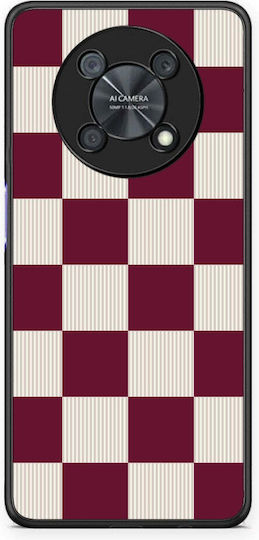 Smartfits Burgunder-Creme Gestreifte Karos Huawei Nova Y90 Hülle