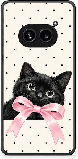 Smartfits Schwarze Katze mit rosa Schleife und Polka-Dots Nothing Phone 2a Hülle