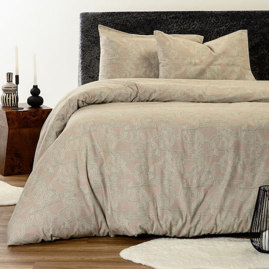 Melinen Ember Baumwoll-Bettbezug-Set 165x245 cm Einzelbett mit Kissenbezug Greige