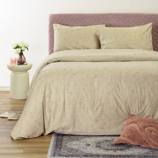 Melinen Bianca Set Husă de Pilotă din Bumbac 165x245cm Single cu Față de Pernă Bej