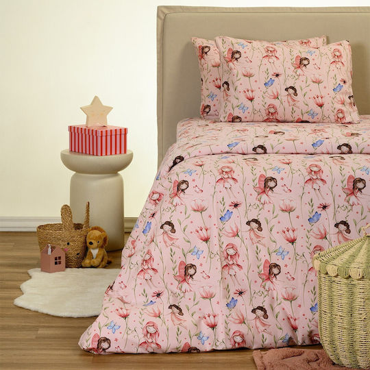 Melinen Комплект Единични Памучни Чаршафи Pink 170x270cm 3бр