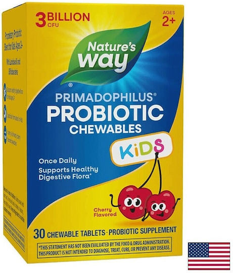 Nature's Way Primadophilus Пробиотична Добавка за Деца 68 mg 30 Дъвчащи Таблетки Череша