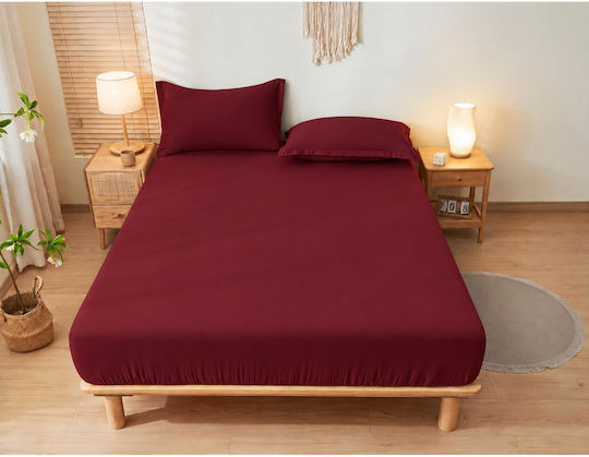 Kraft World King Size Fitted Sheet 220x240+30cm Burgundy BES-KAX220-Burgundy