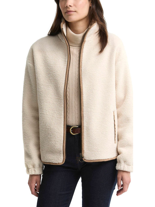 Fleece Women's Cardigan with Zipper Ecru