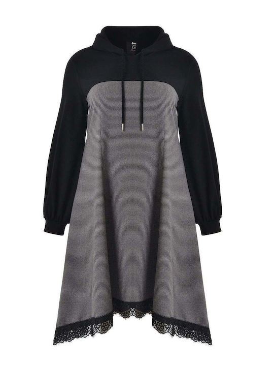 Grey Hooded Midi Dress