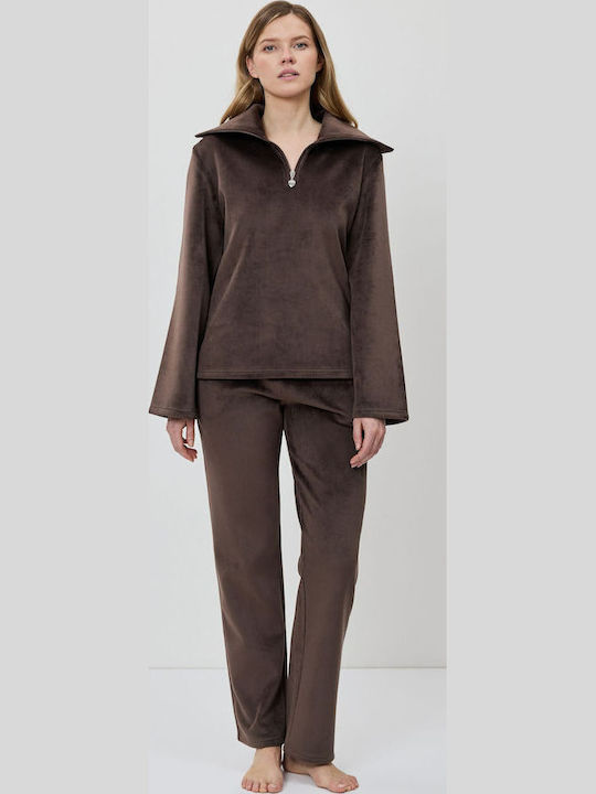 Aruelle Winterliches Damen-Pyjama-Set Choco