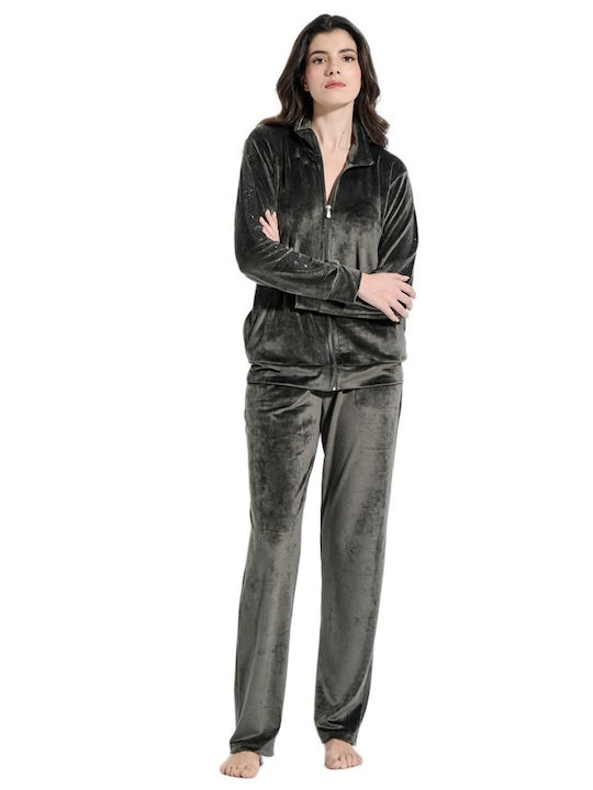 Jeannette Lingerie Χειμερινό Γυναικείο Σετ Πιτζάμας Γκρι