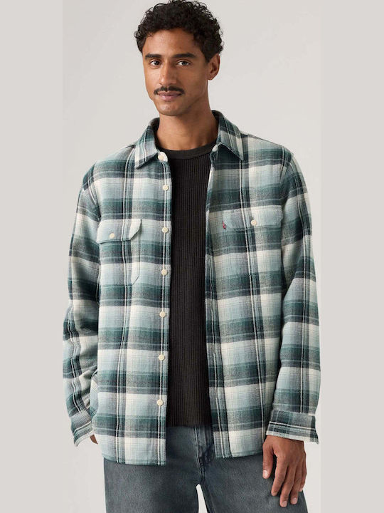 Jackson Worker Long Sleeve Corduroy Overshirt in Regular Fit Checked Stormy Sea