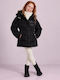 Kids' Short Hooded Parka Black