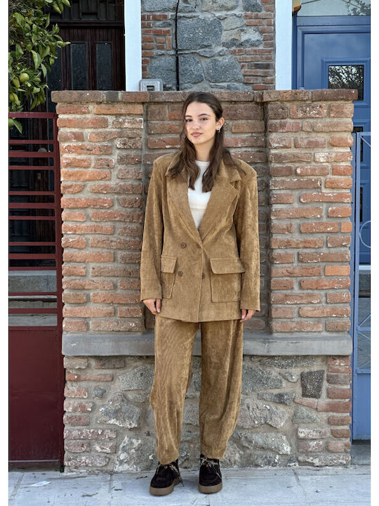 Moutaki Γυναικείο Κοτλέ Σακάκι Camel
