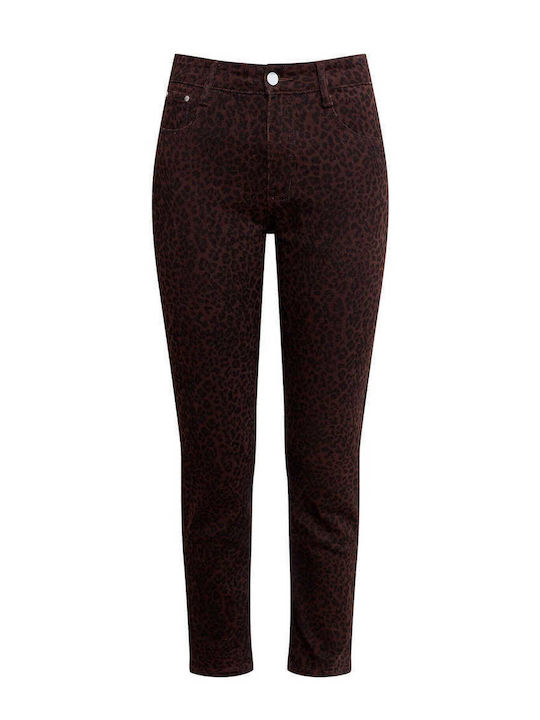 Celestino Damenjeans Skinny Leopardenmuster Slim Fit Braun