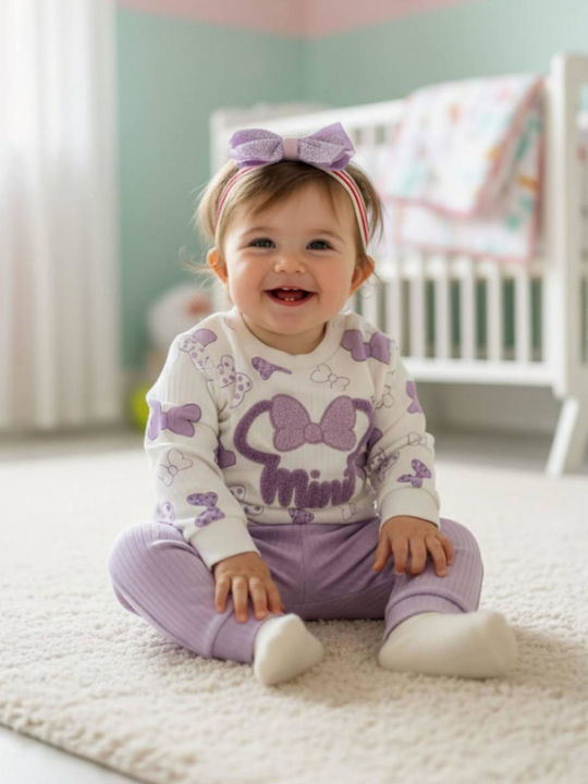 Kids Sweatpants Set With Top Ecru, Lilac