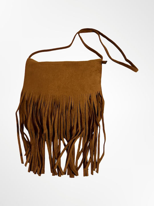 Women's Crossbody Suede Bag with Fringes in Tabac Brown
