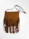 Women's Crossbody Suede Bag with Fringes in Tabac Brown