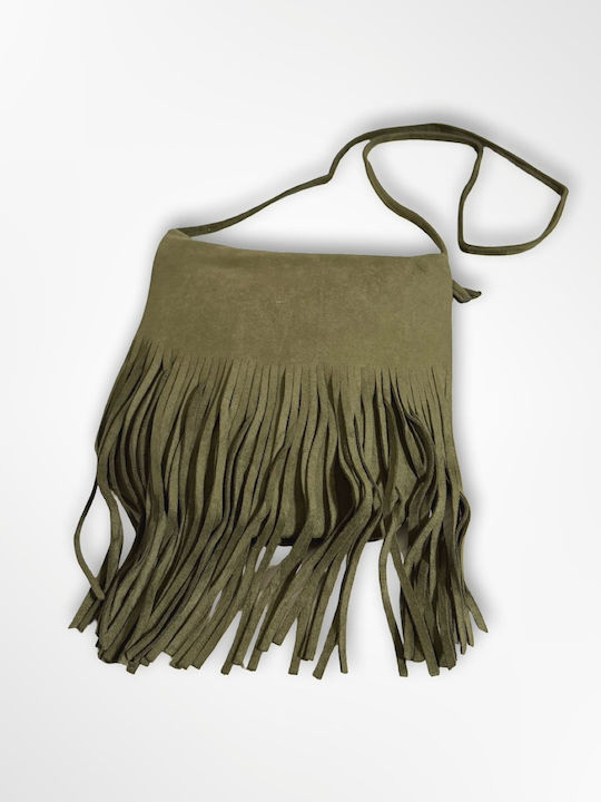 Women's Suede Crossbody Bag with Khaki Fringes