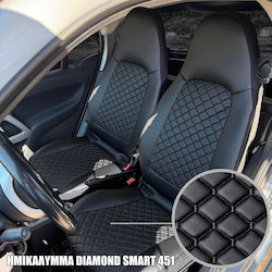 Smart Fortwo 451 2006-2014 Huse Parțiale pentru Scaune Diamond din Piele Sintetică Neagră, Pereche