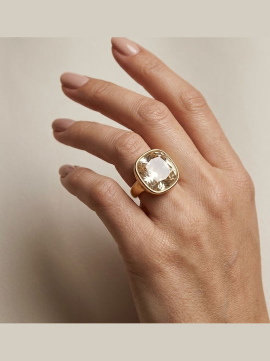Prime Steel Women's Stone-Set Ring in Gold-Plated Steel