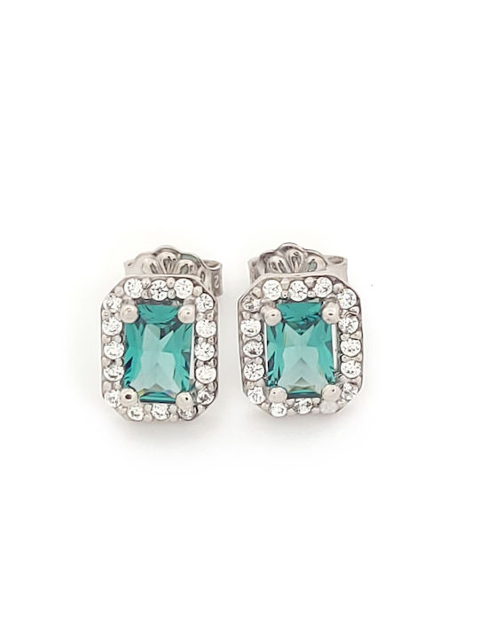 White Gold Women's Stud Earrings 9K Square Rosette Mint White Zircons Code 110325