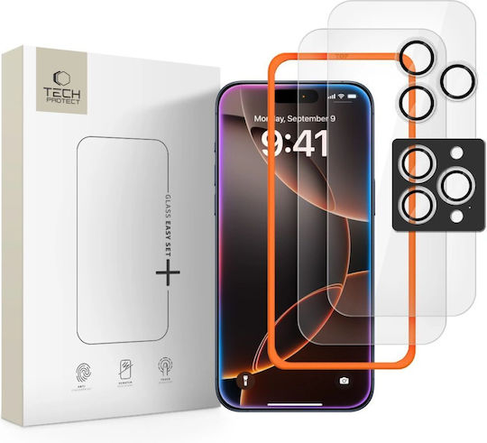 Tech-protect Easy Set+ Tempered Glass 2 Τεμάχια + Tempered Glass Φακού Κάμερας Iphone 16 Pro Max 17 Pro Max