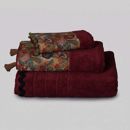 White Fabric Tansy Hand Towel 30x50cm Burgundy Weight 600g/m²