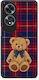 Smartfits Teddy Bear pe tartan roșu și bleumarin Husă pentru Oppo A60 4G