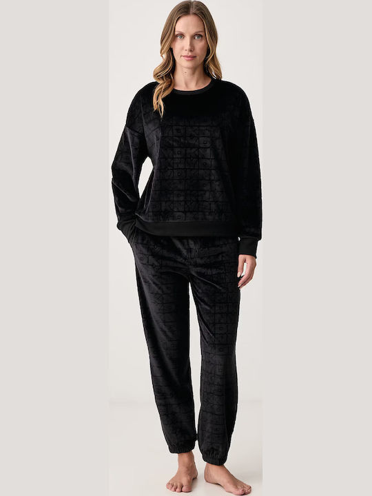 DKNY Зимен Дамски Комплект Пижама Черен