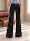 Damen-Stoffhose mit hohem Bund, ausgestelltem Bein und Slim Fit Schwarz