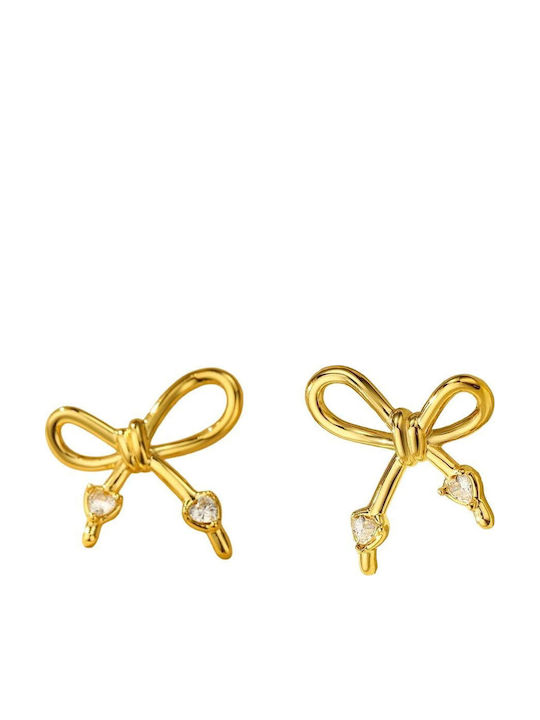 Stainless Steel Bow Earrings with Stones Gold