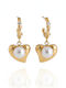 Stainless Steel Earrings Heart Pearl & Rhinestone Gold