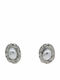 Silver Steel Oval Pearl Earrings