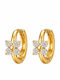 Steel Hoop Earrings Flower Rhinestones Gold Silver