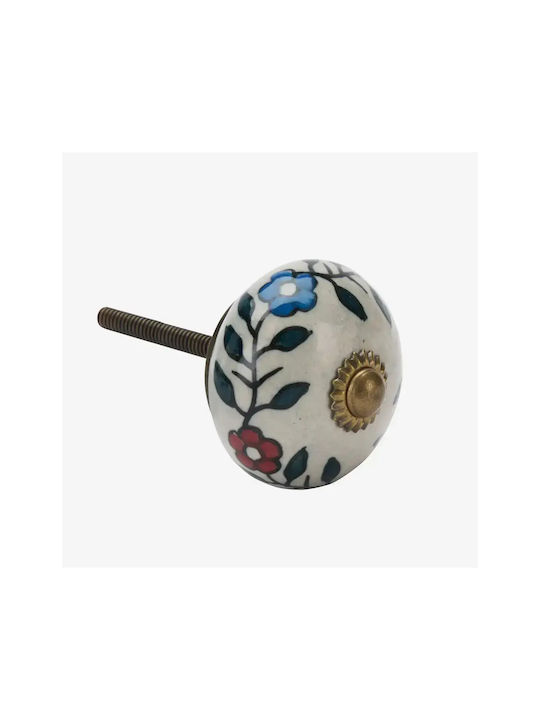 Madam Stoltz Antique Ceramic & Metal Furniture Knob Grey/Red/Blue Ø40mm TA6105