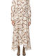 Plissierter Maxi-Lederrock Braun-Beige