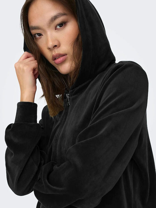 Only Long Women's Hooded Sweatshirt Cardigan Black