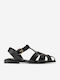 Rosette Leather Women's Black Sandals