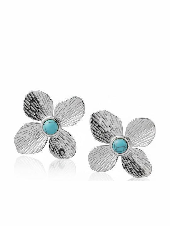 Turquoise Flower Stone Earrings Stainless Steel Gold Black