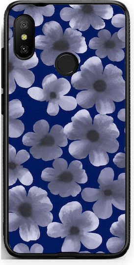 Smartfits Hülle für Xiaomi Mi A2 Lite mit Hellblauen Blumen auf Marineblauem Hintergrund