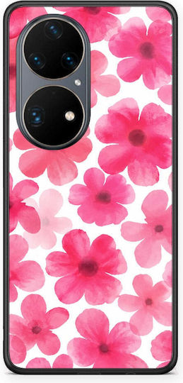 Smartfits Pink Watercolour Flowers On White Huawei P50 Pro Θήκη