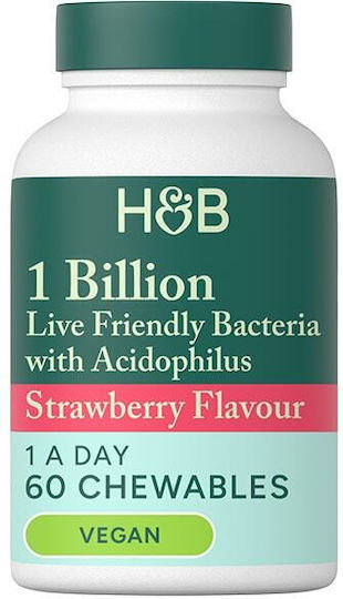 Holland & Barrett Acidophilus Supplement with Probiotics & Prebiotics 60 Chewable Tablets Strawberry