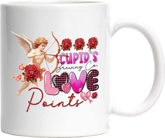 Cupid's Brewing Co. Love Points, Prepare, Brew, Valentine's Day, Roses, Bouquet, Pink, Red, Love, Arrow White Ceramic Mug 330ml (Personalized)