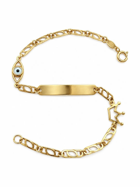 Kontopoulos Brățară Identitate pentru Copii din Aur 14K cu Ochi Protector și Tiara