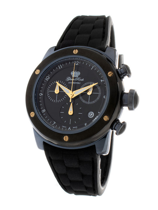 Women's 42mm Chronograph Battery-Powered Watch with Black Silicone Strap