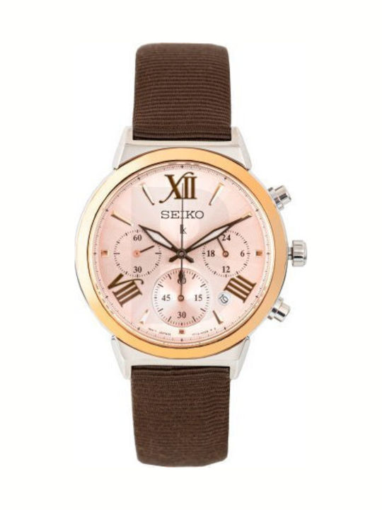 Women's Battery Chronograph Watch with Brown Fabric Strap