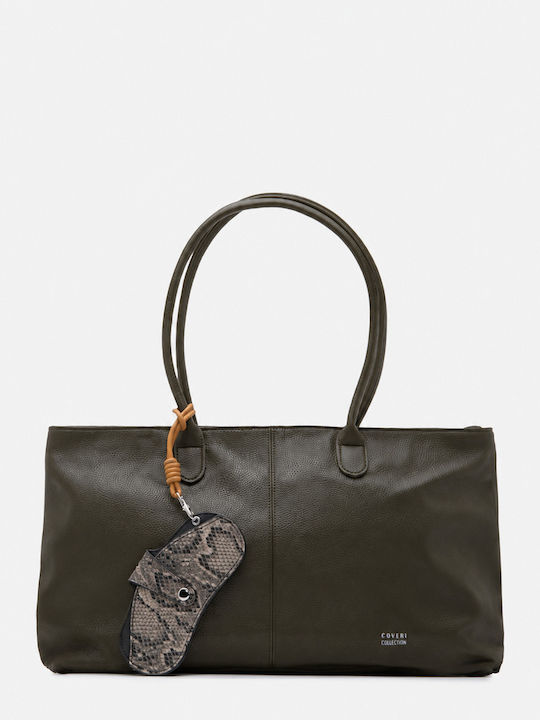 Khakifarbene Damen Schulter- und Handtasche aus Stoff